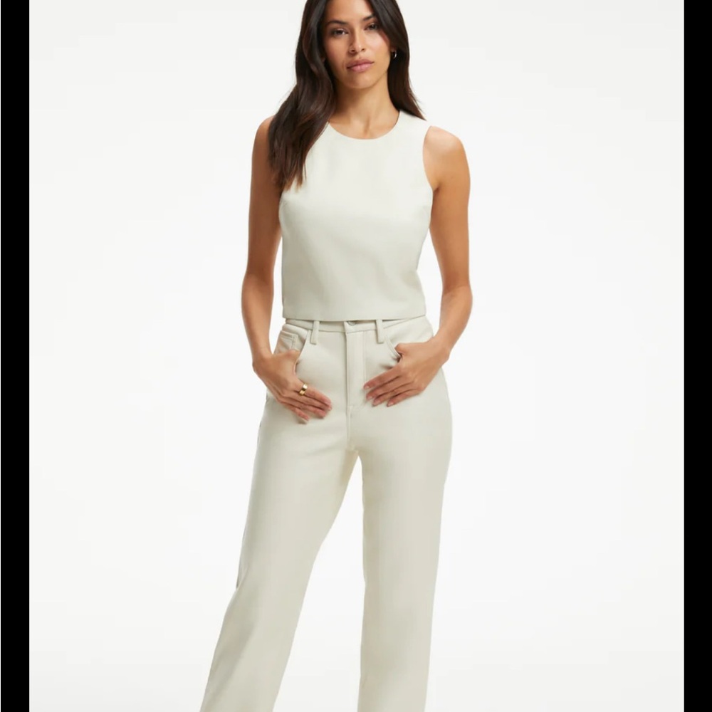 Good American Cream Sleeveless Faux Leather Crop Top